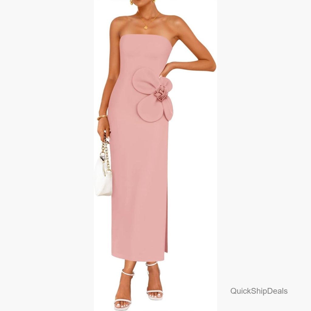 Strapless Backless Bodycon Maxi Dress Ribbed Knit Floral Tube